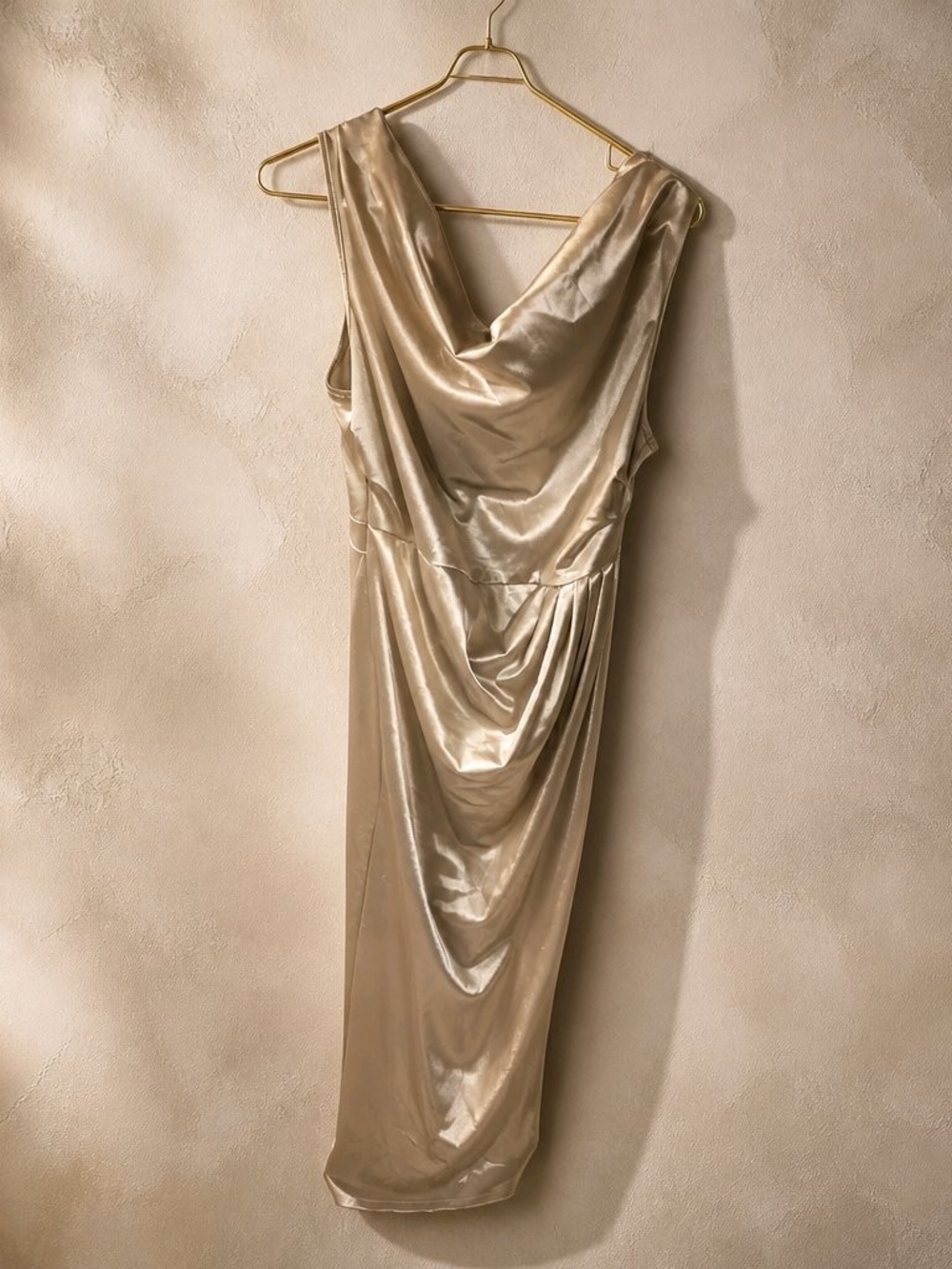Satin Cowl Midi Dress in Champagne